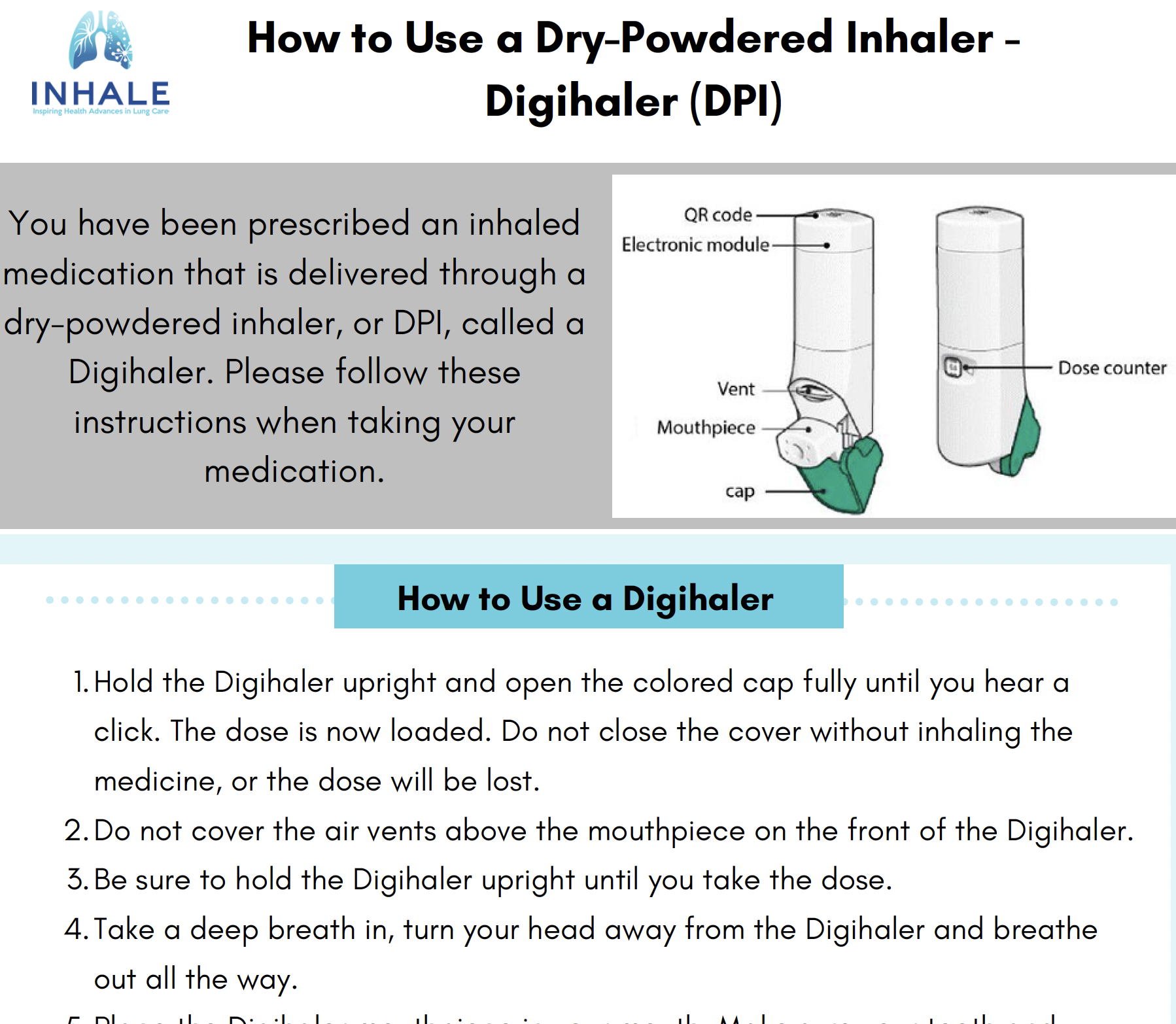 Digihaler Dry-Powdered Inhaler - Patient Instructions